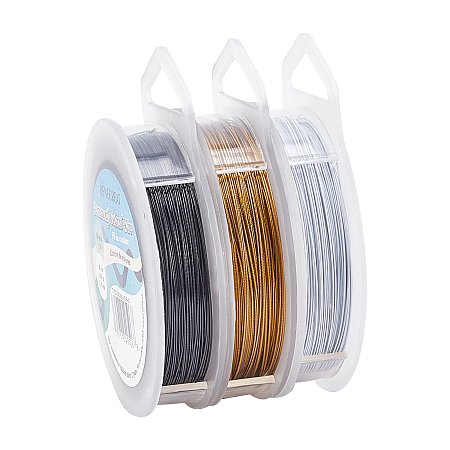 3 Colors Tiger Tail Wire, 304 Stainless Steel Wire, White & Goldenrod & Black, Mixed Color, 0.45mm, about 50m/roll, 1roll/color, 3rolls/set