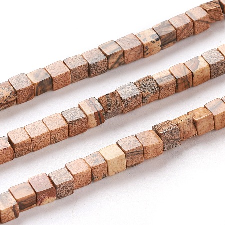 Arricraft Natural Picture Jasper Beads Strands, Cube, 4x4x4mm, Hole: 0.7mm, about 93pcs/Strand, 15.75 inches(40cm)