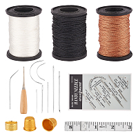 DIY Sewing Kits, with Aluminum Finger Thimbles, Carbon Steel Materials Leather Needle, Nylon Thread, Iron Sewing Thimbles, Wooden Awl Pricker Sewing Tool, Mixed Color, 155x13mm