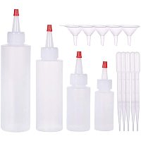 BENECREAT 16pcs Mixed Plastic Squeeze Dispensing Bottles (1/2/4/6 Ounce) Red Tip Cap Bottles with 10pcs Droppers, 5pcs funnels and Extra 10pcs Caps for Art Craft Projecting