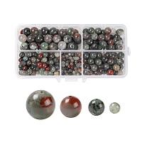 ARRICRAFT 340Pcs 4 Sizes Natural African Bloodstone Beads, Heliotrope Stone Beads, Round, 4~10mm, Hole: 1mm