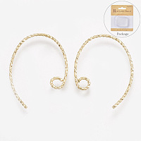 Honeyhandy Brass Earring Hooks, Ear Wire, with Horizontal Loop, Real 18K Gold Plated, 23x16.5x1mm, Hole: 2mm