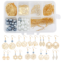 SUNNYCLUE DIY Flower & Leaf Theme Earring Making Kits, with Glass Pearl Beads, Brass Earring Hooks, Metal Eye Pin & Filigree Joiners Links & Pendants, Golden, 32x30x0.2mm, Hole: 1.8mm; Tray: 1.5mm & 2mm; 2pcs