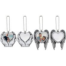 SUPERFINDINGS 4 Sets 2 Styles Alloy Heat Transfer Sublimation Blank Pendant Angel Wing Hands Holding Love Heart Photo Frame Pendant DIY Keychain Decorations