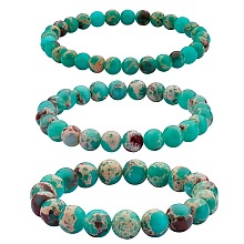 Honeyhandy 3Pcs 3 Size Synthetic Imperial Jasper Round Beaded Stretch Bracelets Set, Gemstone Jewelry for Women, Light Sea Green, Inner Diameter: 2-1/8 inch(5.5cm), Beads: 6~10mm, 1Pc/size