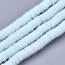 Honeyhandy Handmade Polymer Clay Beads Strands, for DIY Jewelry Crafts Supplies, Heishi Beads, Disc/Flat Round, Sky Blue, 6x0.5~1mm, Hole: 1.8mm, about 290~320pcs/strand, 15.75 inch~16.14 inch(40~41cm)