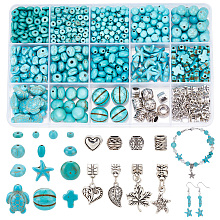 ARRICRAFT DIY Jewerly Making Finding Kit, Including Synthetic Turquoise Beads, Alloy European Beads, Disc & Rondelle & Chips & Starfish & Heart & Leaf, Turquoise