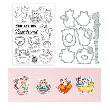 BENECREAT Cat Pattern Stamps and Dies for Card Making, Cat Bathing, Playing and Sleeping Clear Stamp and Cutting Die Sets for Holiday Card Making Decoration