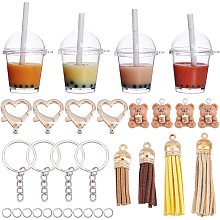 CHGCRAFT 40Pcs Bubble Tea Keychain Set Acrylic Milk Tea Bubble Key Ring Keychain with Split Key Rings Jump Rings Clasp Tassel Pendant Decorations for Car Purse Bag Decor Jewelry Making