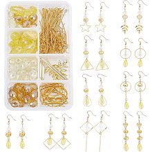 SUNNYCLUE 1 Box DIY 10 Pairs Yellow Glass Beads Dangle Earring Kits Electroplate Glass Beads 5 Style Brass Linking Rings & Earring Hooks for Women DIY Earring Dangle Jewellery Making