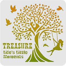 FINGERINSPIRE Tree of Life Stencils Decoration Template 11.8x11.8inch Plastic Bird Swing Drawing Painting Stencils Square Reusable Stencils for Painting on Wood, Floor, Wall and Tile