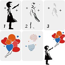 FINGERINSPIRE 5 PCS Banksy Stencil Layered Design 11.7x8.3inch Reusable Layered The Human with a Balloon Drawing Stencil Banksy Decoration Stencil for Painting on Wall, Furniture, Wood and Paper