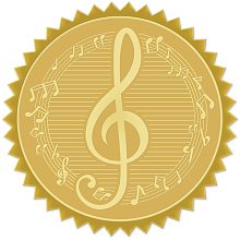 CRASPIRE Gold Foil Certificate Seals Music Note 2" Round Self Adhesive Embossed Stickers 100pcs for Invitations, Certification, Graduation, Notary Seals, Corporate Seals, Monogram Emboss