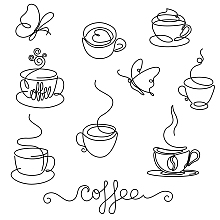 OLYCRAFT PVC Wall Stickers, for Wall Decoration, Coffee Cup & Butterfly Pattern & Word coffee, Black, 290x900mm