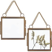 OLYCRAFT 2pcs Wall Hanging Mini Photo Frames Double Glass Picture Frame with Chain Folding Frame DIY Vintage Artwork Display Frames for Pressed Flowers Pictures Home Wall Decor 6x6cm/2.4x2.4inch