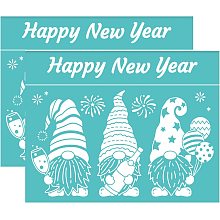 OLYCRAFT 2pcs Dwarf Self-Adhesive Silk Screen Printing Stencils Happy New Year Mesh Transfer Stencil Washable Reusable Stencil for Printing on Wood T-Shirts Bags-11x8.5 Inch