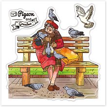 GLOBLELAND Grandma Feeds Pigeons Clear Stamps for DIY Scrapbooking Park Bench Silicone Clear Stamp Seals Transparent Stamps for Cards Making Photo Album Journal Home Decoration