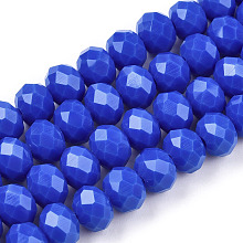 Opaque Solid Color Glass Beads Strands, Faceted, Rondelle, Royal Blue, 3.5x3mm, Hole: 0.4mm, about 123~127pcs/strand, 13.7~14.1 inch(35~36cm)