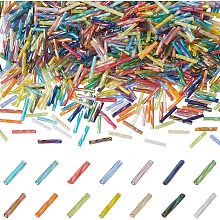 PandaHall Elite 1120pcs 14 Colors Twist Bugle Beads, 12x2mm Long Tube Beads Glass Seed Beads Rainbow Loose Spacer Beads with 0.8mm Hole for DIY Bracelet Necklaces Jewelry DIY Crafts Making Beading Sewing