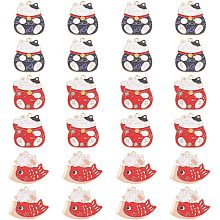 Arricraft 24 Pcs Lucky Cat Charms Pendants, 3 Styles Alloy Enamel Animal Pendants Mixed Color Light Gold Fish with Cat Charms for DIY Necklace Bangle Bracelet