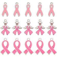 SUNNYCLUE 1 Box 30Pcs 3 Style Cancer Awareness Charms Breast Cancer Ribbon Charms Breast Cancer Awareness Charms Beads Hope Pink Ribbon Charm for Jewelry Making Charms DIY Bracelet Necklace Crafts