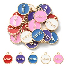 Honeyhandy 20Pcs 5 Colors Alloy Enamel Charms, Cadmium Free & Lead Free, Light Gold, Flat Round with Word Mom, Mixed Color, 14.5x12x2mm, Hole: 1.4mm, 4pcs/color