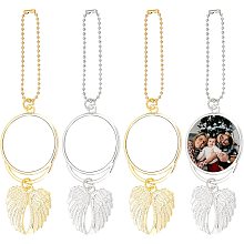 CHGCRAFT 4 Sets 2 Colors Photo Rearview Mirror Car Charm Angel Wing Pendant Alloy Photo Frame Locket with Chain for Car Automobiles Home Window Decor, Platinum and Golden, Tray: 46mm