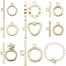 PandaHall Elite 16 Sets Round Toggle Clasps, 8 Style 16k Gold Plated Bracelet Closure Clasps Alloy Toggle Clasps Connectors Metal Bar and Ring Clasps for Necklace Jewelry Making DIY Crafts