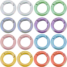 SUNNYCLUE 16Pcs 8 Colors Zinc Alloy Spring Gate Rings, Round Ring, Mixed Color, 7 Gauge, 20x3.5mm, 2pcs/color