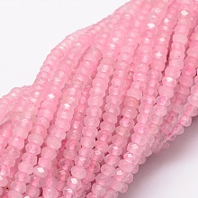 Honeyhandy Dyed Natural Malaysia Jade Rondelle Beads Strands, Faceted, Pearl Pink, 4x2~3mm, Hole: 1mm, about 115pcs/strand, 14 inch