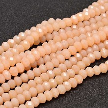 Arricraft Faceted Rondelle Glass Beads Strands, Light Salmon, 6x4mm, Hole: 1mm, about 94pcs/strand, 17 inches