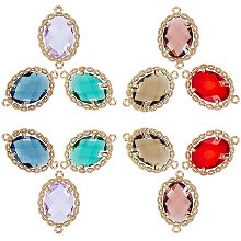 SUNNYCLUE 1 Box 6 Colors Transparent Glass Links Connectors Oval Crystal Rhinestone Pendants Alloy Faceted Charm with Double Loop Jewellery Findings for Women DIY Earring Necklace Bracelet Making