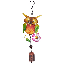 Gorgecraft 1Pc Spray Painted Iron Wind Chimes, Small Wind Bells Handmade Glass Pendants, Owl, Colorful, 328mm