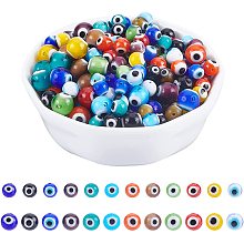 NBEADS 360 Pcs Evil Eye Beads, 12 Colors Handmade Lampwork Beads Round Glass Evil Eye Beads Strands for Bracelets Necklace Jewelry Making, 2 Size