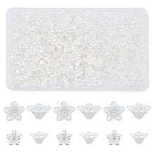 SUPERFINDINGS 600Pcs 2 Style Flower ABS Plastic Imitation Pearl Bead Caps, 5-Petal, Creamy White, 8.5~13.5x9~13.5x5~7mm, Hole: 1.2mm, 300pcs/style