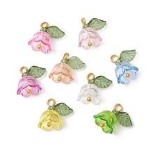 Honeyhandy Transparent Acrylic Beads Pendants, with Brass Ball Head pins, Tulip Flower, Mixed Color, 12x13x10mm, Hole: 2mm