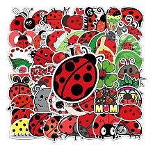 Honeyhandy PVC Adhesive Stickers, for Suitcase, Skateboard, Refrigerator, Helmet, Mobile Phone Shell, Ladybug Pattern, 5.5~8.5x5.5~8.5cm, 50pcs/bag