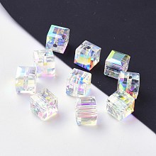 Honeyhandy Imitation Austrian Crystal Beads, Grade AAA, Faceted, Cube, Clear AB, 5~5.5x5~5.5x5~5.5mm(size within the error range of 0.5~1mm), Hole: 0.7~0.9mm