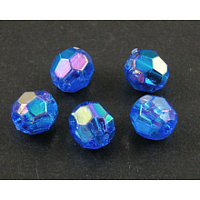 Honeyhandy Eco-Friendly Transparent Acrylic Beads, Faceted, Round, AB Color, Blue, 8mm, Hole: 1.5mm, about 2000pcs/500g