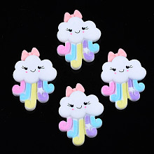 Opaque Resin Cabochons, Rubberized Style, Cloud with Bowknot, White, 32.5~34x22~23x5mm