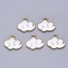 Honeyhandy Alloy Enamel Pendants, Cloud, Light Gold, White, 15x18x1.5mm, Hole: 2.5mm