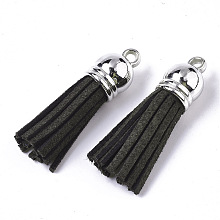 Honeyhandy Faux Suede Tassel Pendant Decorations, with CCB Plastic Cord Ends, Platinum, Dark Slate Gray, 35~37x10mm, Hole: 1.8mm