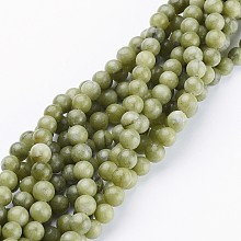 Honeyhandy Natural Taiwan Jade Beads, Round, Olive Drab, about 6mm in diameter, hole: about 0.8 mm, 15 inch~16 inch