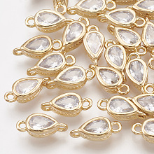 Honeyhandy Brass Cubic Zirconia Links, Teardrop, Clear, Real 18K Gold Plated, 10x4x3mm, Hole: 1mm