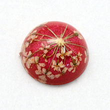 Honeyhandy Resin Cabochons, Dome, Half Round, with Dried Flower inside, Cerise, 11.5~12x6~6.5mm