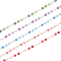 CHGCRAFT 5Pcs 5 Color Handmade Glass Pearl Beaded Chain, with Gold Plated Iron Eye Pins, Unwelded, Mixed Color, 14x8mm, 1M/pc