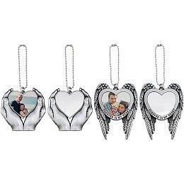 SUPERFINDINGS 4 Sets 2 Styles Alloy Heat Transfer Sublimation Blank Pendant Angel Wing Hands Holding Love Heart Photo Frame Pendant DIY Keychain Decorations