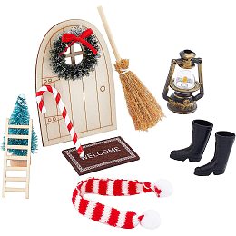 AHANDMAKER Elf Door Miniature Enchanted Magical Fairy Doors with Accessories Christmas Decor Tooth Fairy Wooden Door Kit for Fairy Garden