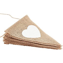 GORGECRAFT 13PCS Plain Burlap Bunting Banner 9.2FT(2.8M) Triangle Flags DIY Burlap Pennant Banner with Printed White Heart for Wedding Camping Party Valentine's Day Indoor Christmas Decoration