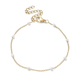 Honeyhandy Glass Pearl Beaded Chain Bracelet, Ion Plating(IP) 316 Surgical Stainless Steel Jewelry, Real 18K Gold Plated, 7-1/2 inch(18.9cm)